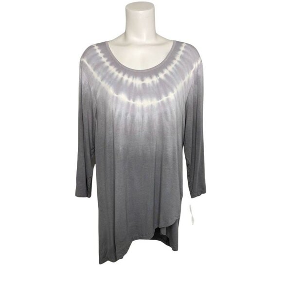 STYLE‎ & CO Gray White Tye Dye Tulip Hem Boho Top Sz XL NEW - Picture 1 of 10
